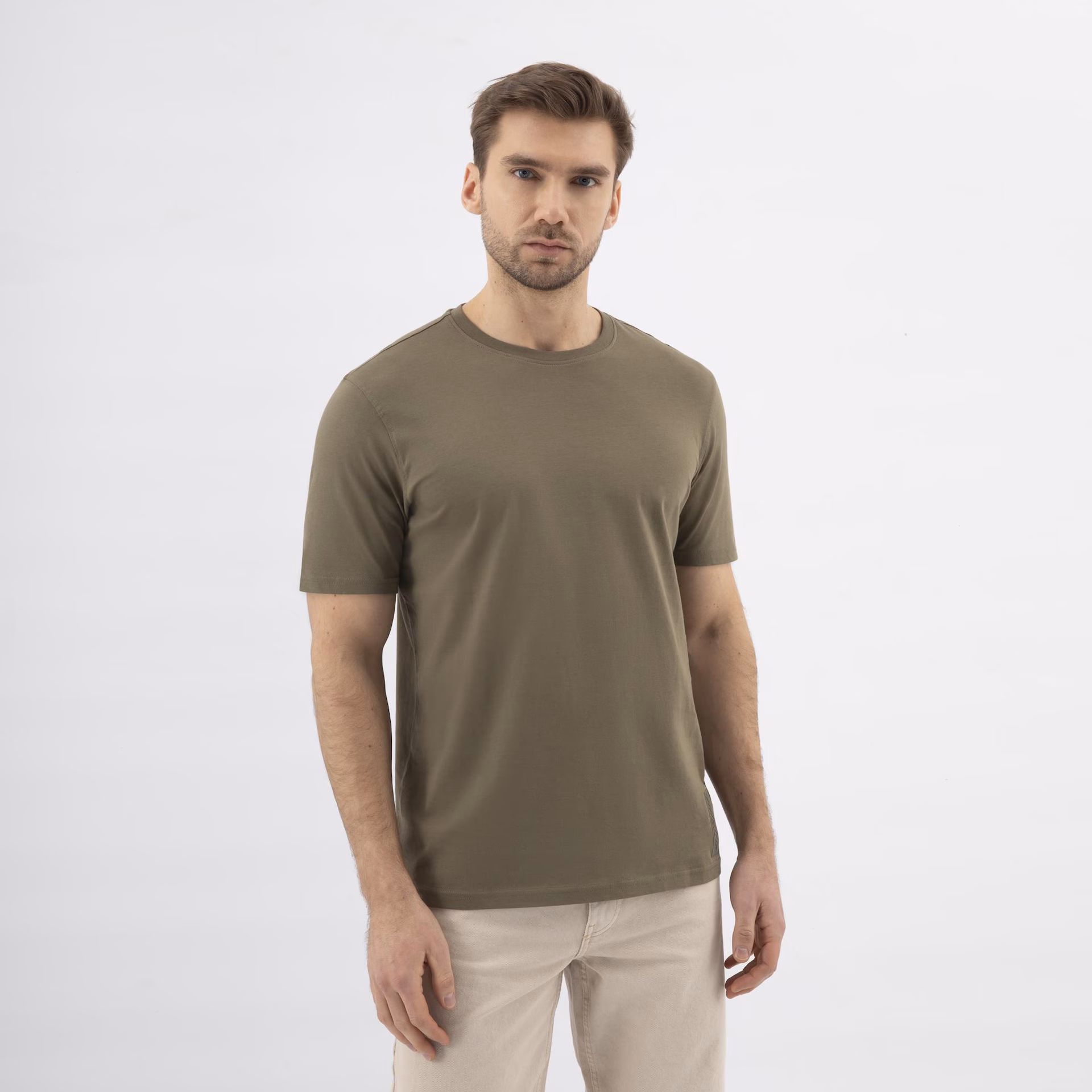 Koszulka męska z okrągłym dekoltem khaki
