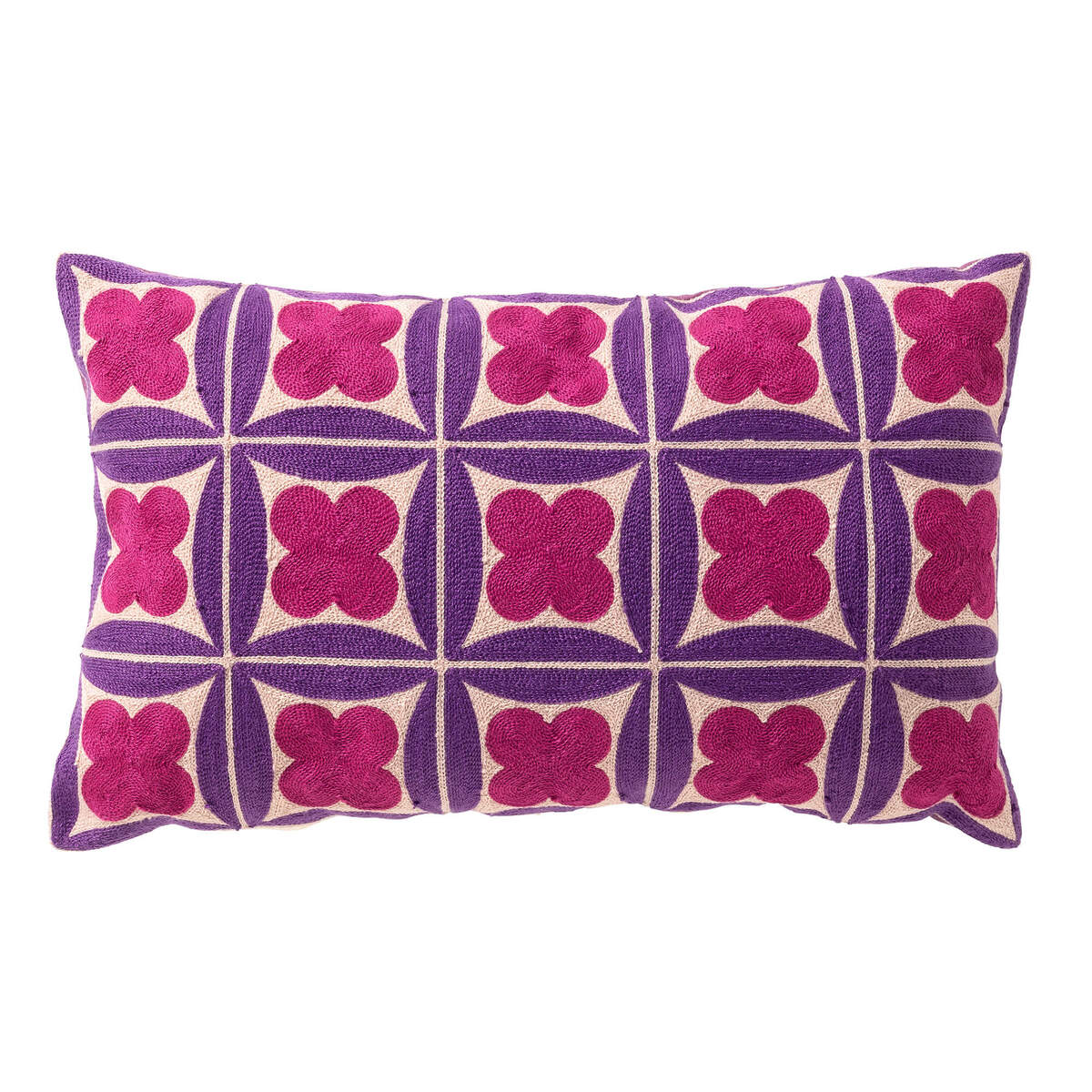 CLOVER - sierkussen 30x50 cm - geometrisch - geborduurd - Deep Lavender - paars