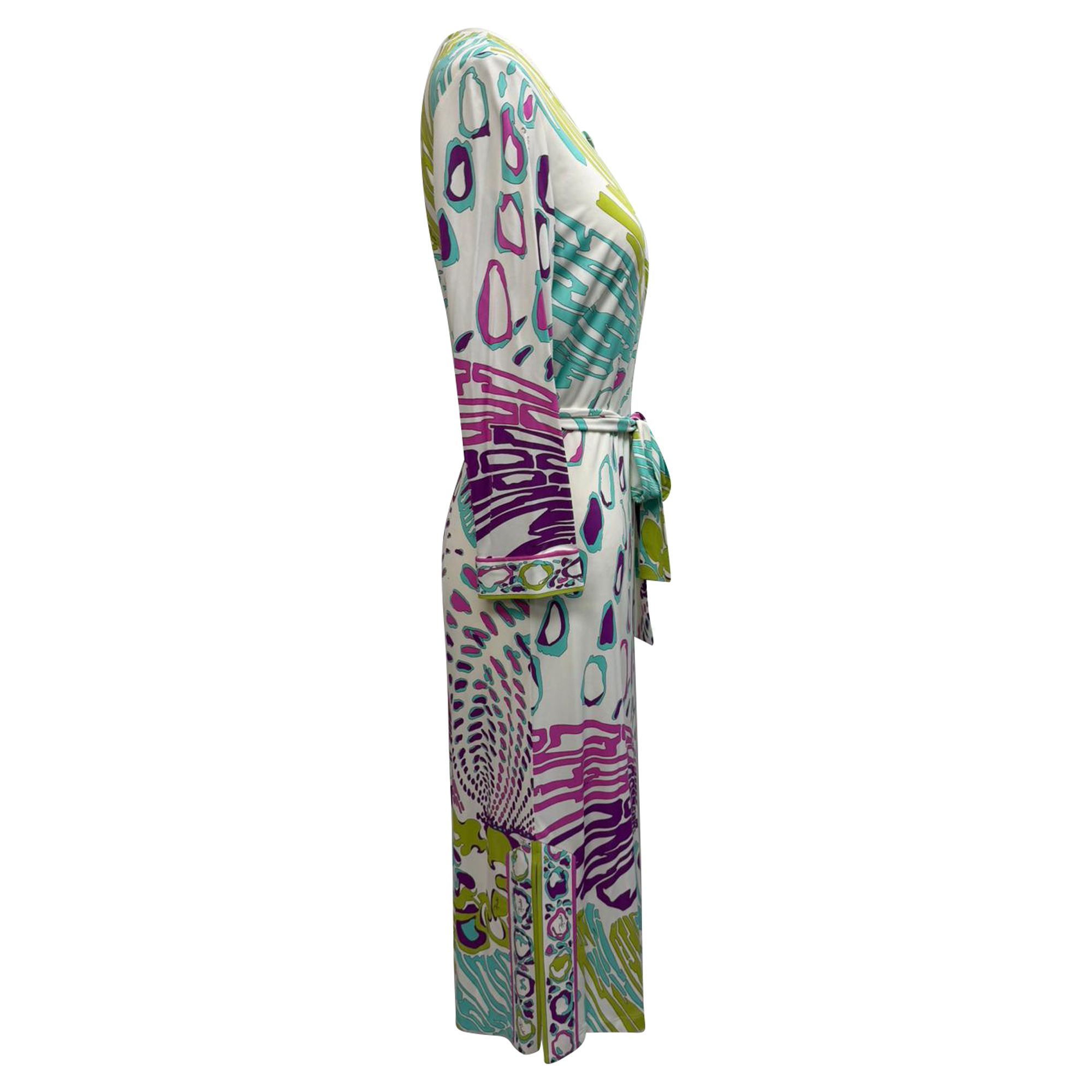 Emilio Pucci Preloved Graphic-Print Tie-Waist Midi Dress in Multicolor Viscose