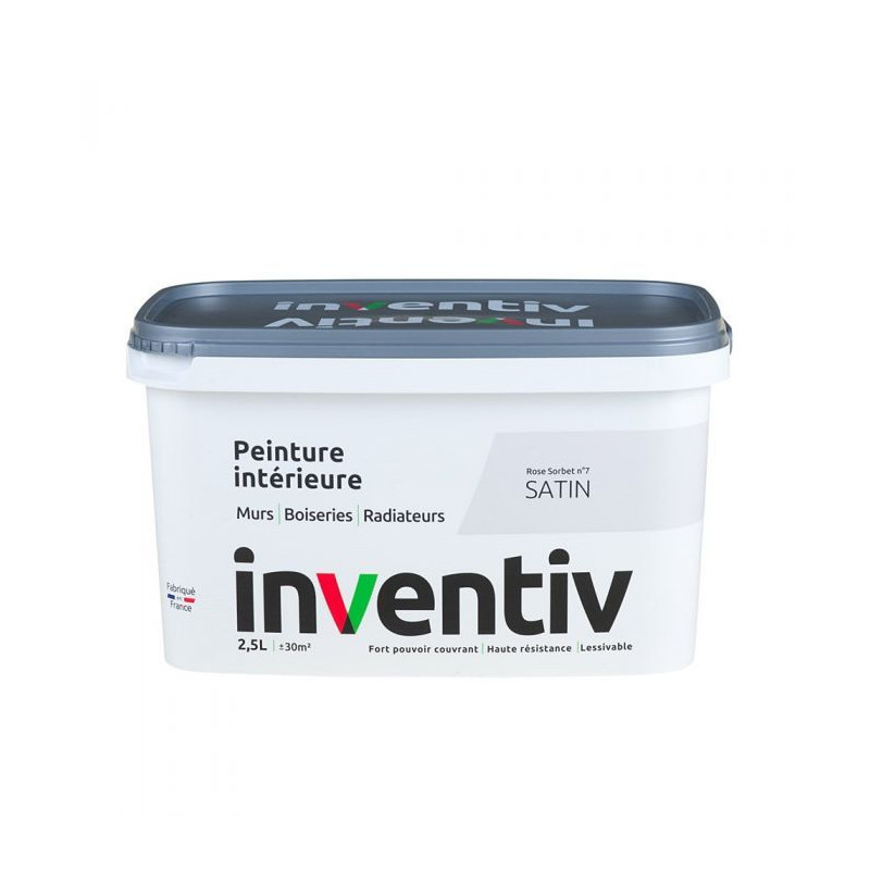 Peinture pour mur boiserie radiateur Rose Sorbet n°7 satiné 2,5 L INVENTIV