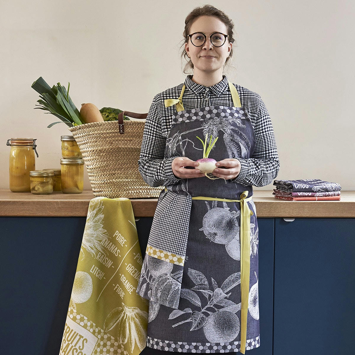 DE SAISON FRUITS - Torchon en coton moutarde 60 x 80