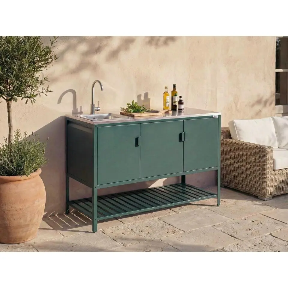 MAENZA - Buitenkeukenkast met spoelbak - Groen - Staal