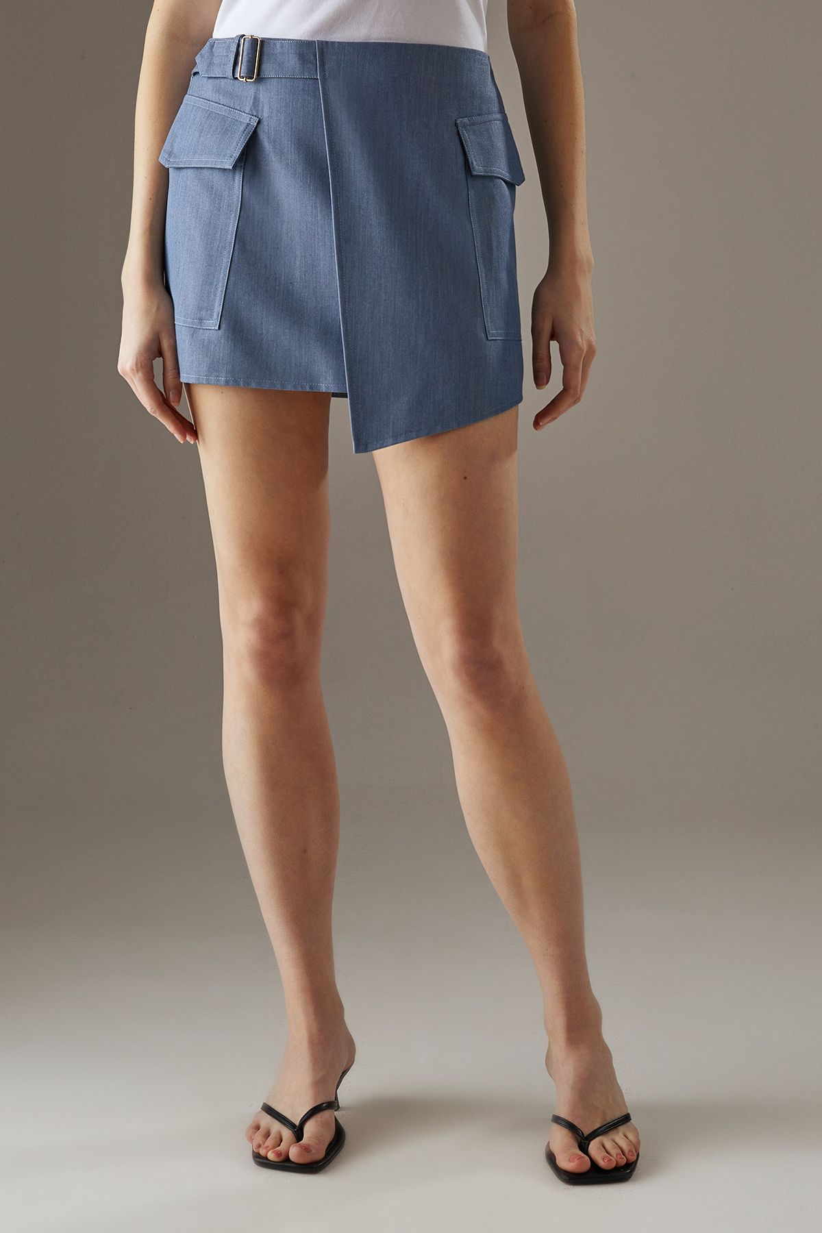 Warehouse Wrap Front Asymmetric Mini Skirt