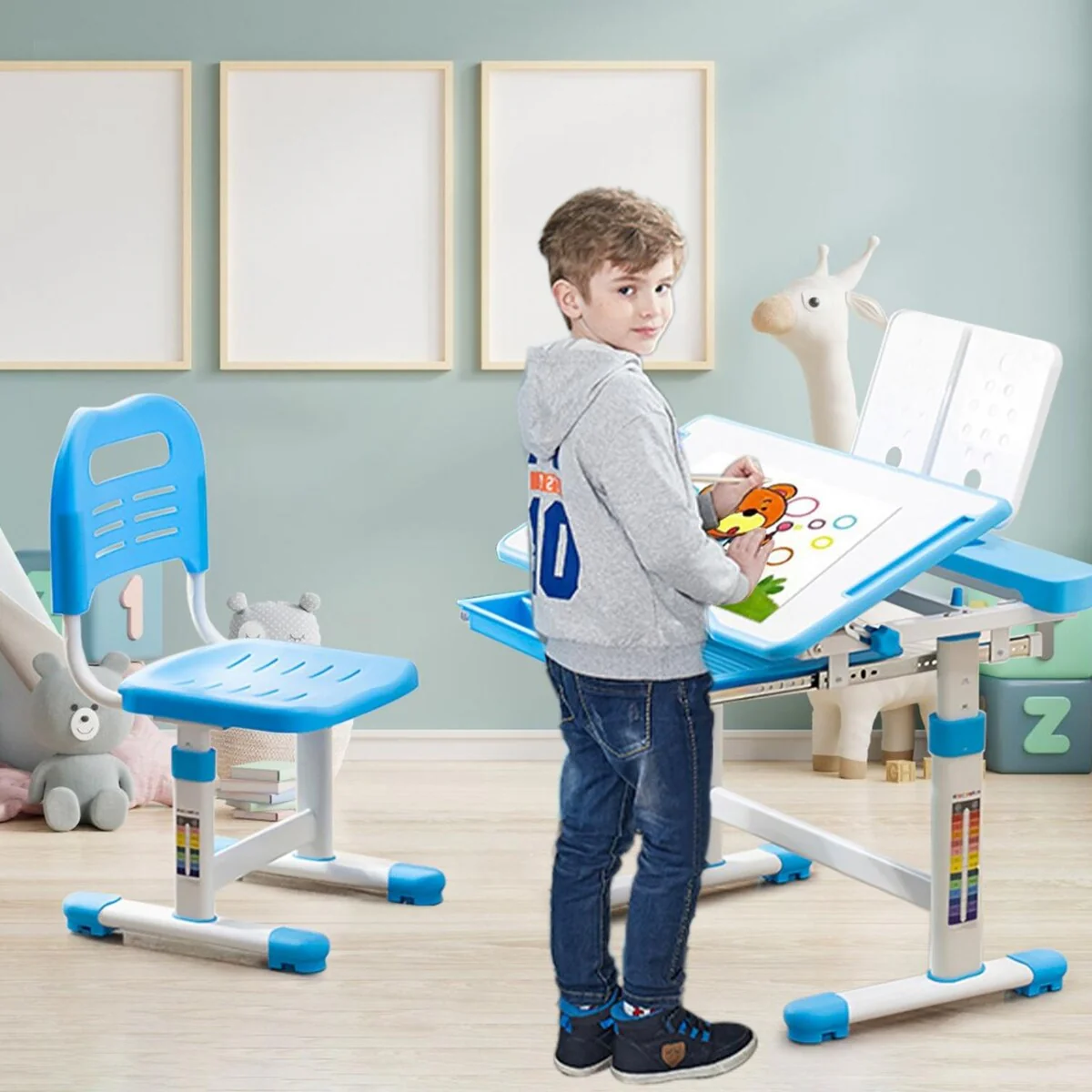 Children's Study Desk Chair Set Multifunctional Study Table With Book Stand