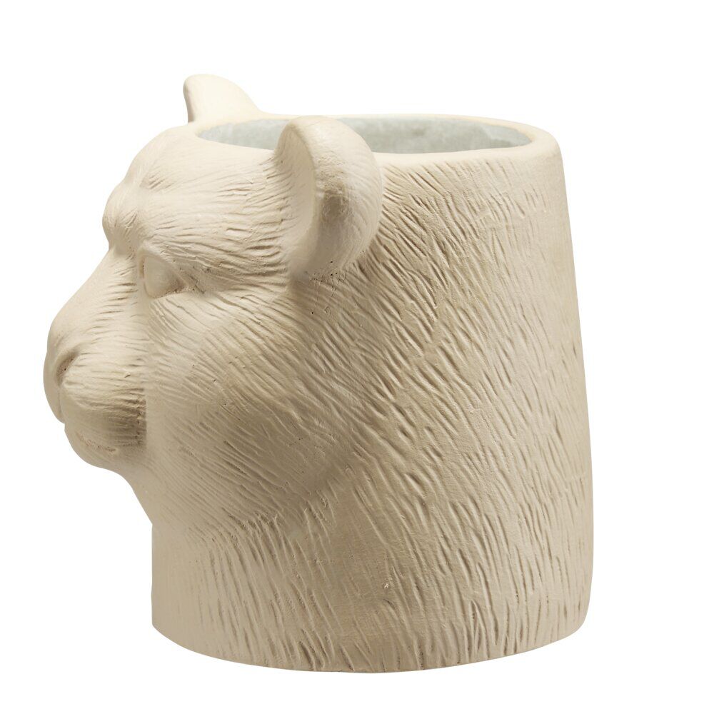 Pot ciment forme tête de tigre beige Ø13xH13,5cm