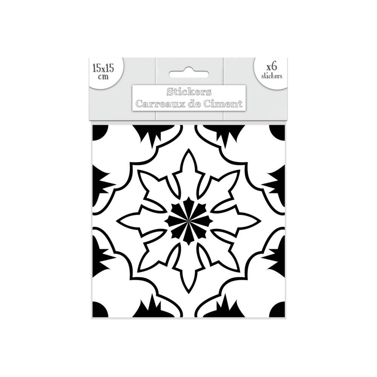 - 6 stickers carreaux de ciment 15 x 15 cm blanc et noir