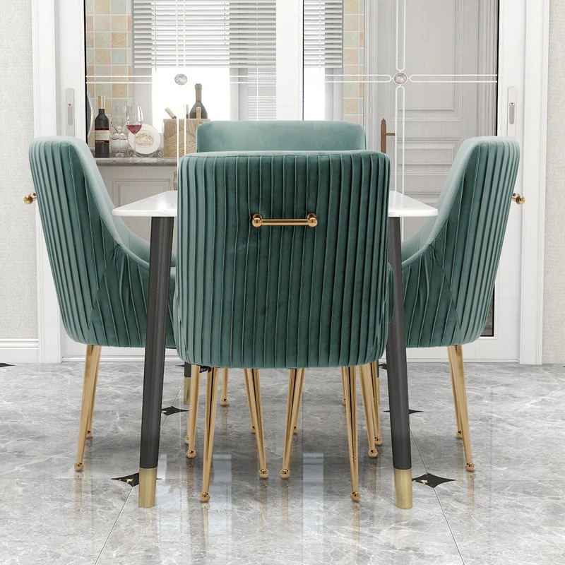 SEYNAR Modern Glam Boucle Pleated Velvet Dining Chair or Vanity Chair Set of 4 with Rear Handle