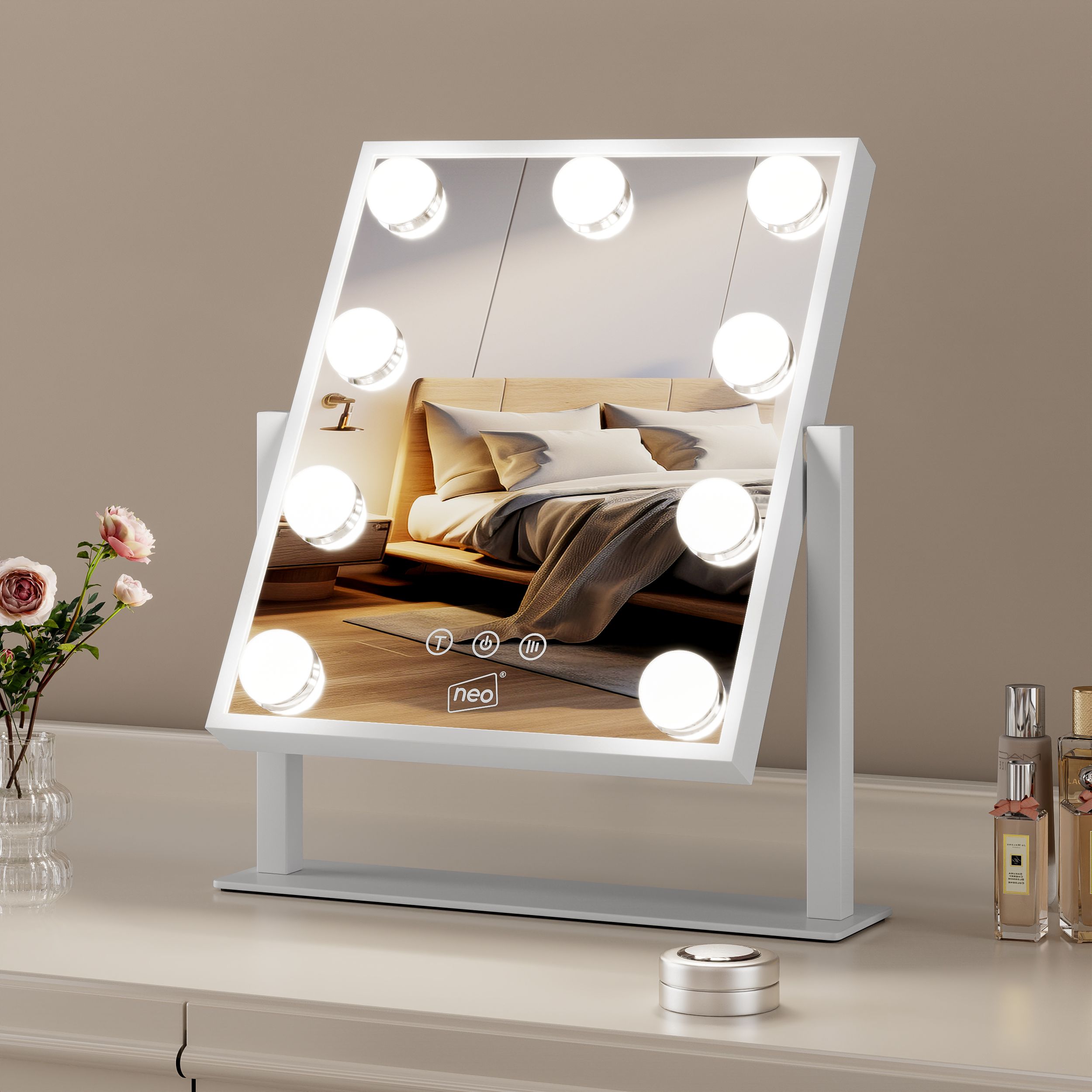 Neo Neo Hollywood Vanity Touch 360° Rotation Mirror with 9 LED Bulbs Lights 30.5 x 35.5cm