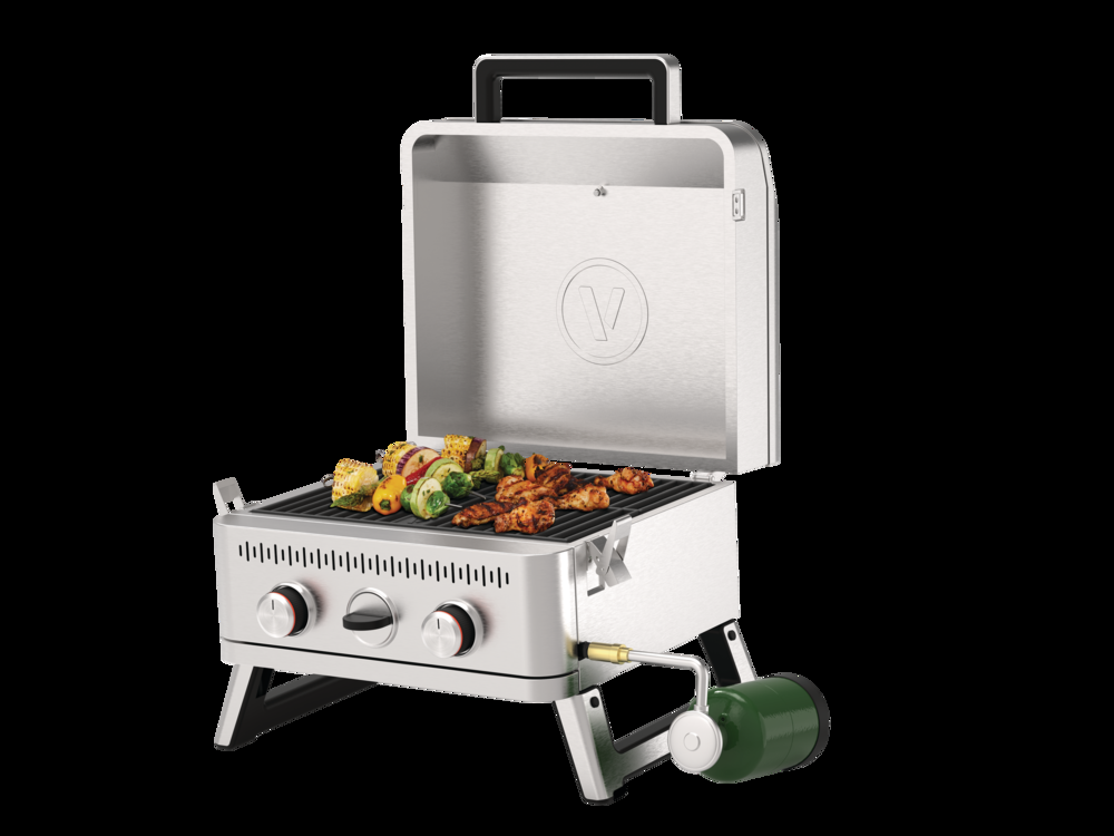 Vida By PADERNO Portable 2-Burner Propane Gas BBQ Grill & Smoker with a Carry Bag