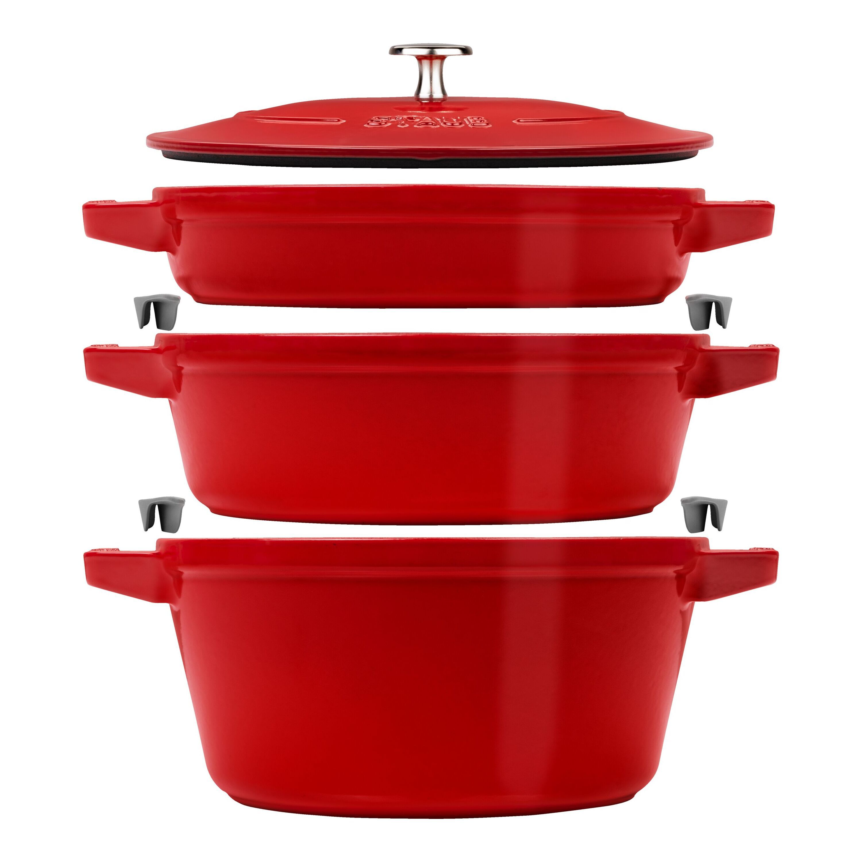 3-pcs Cast iron Pot set Stackable cherry