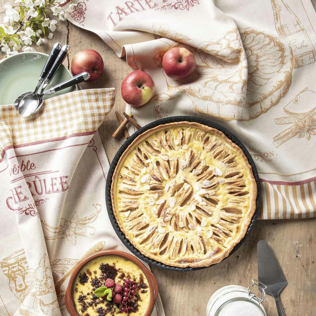 TARTES AUX POMMES - Torchon en jacquard de coton beige 50x75