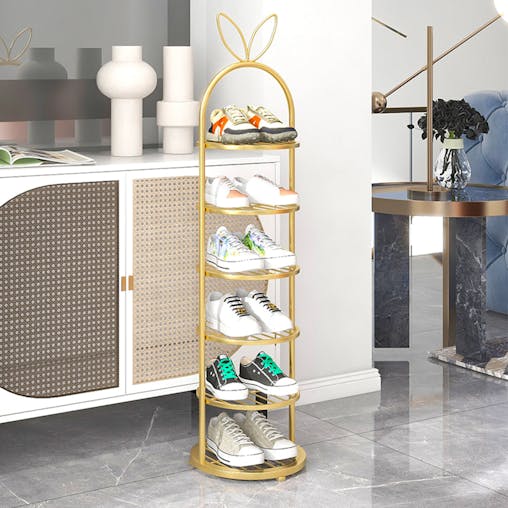 SOGA 2X 6 Tier Bunny Ears Gold Plated Metal Shoe Organizer Space Saving Portable Footwear Storage Shelf
