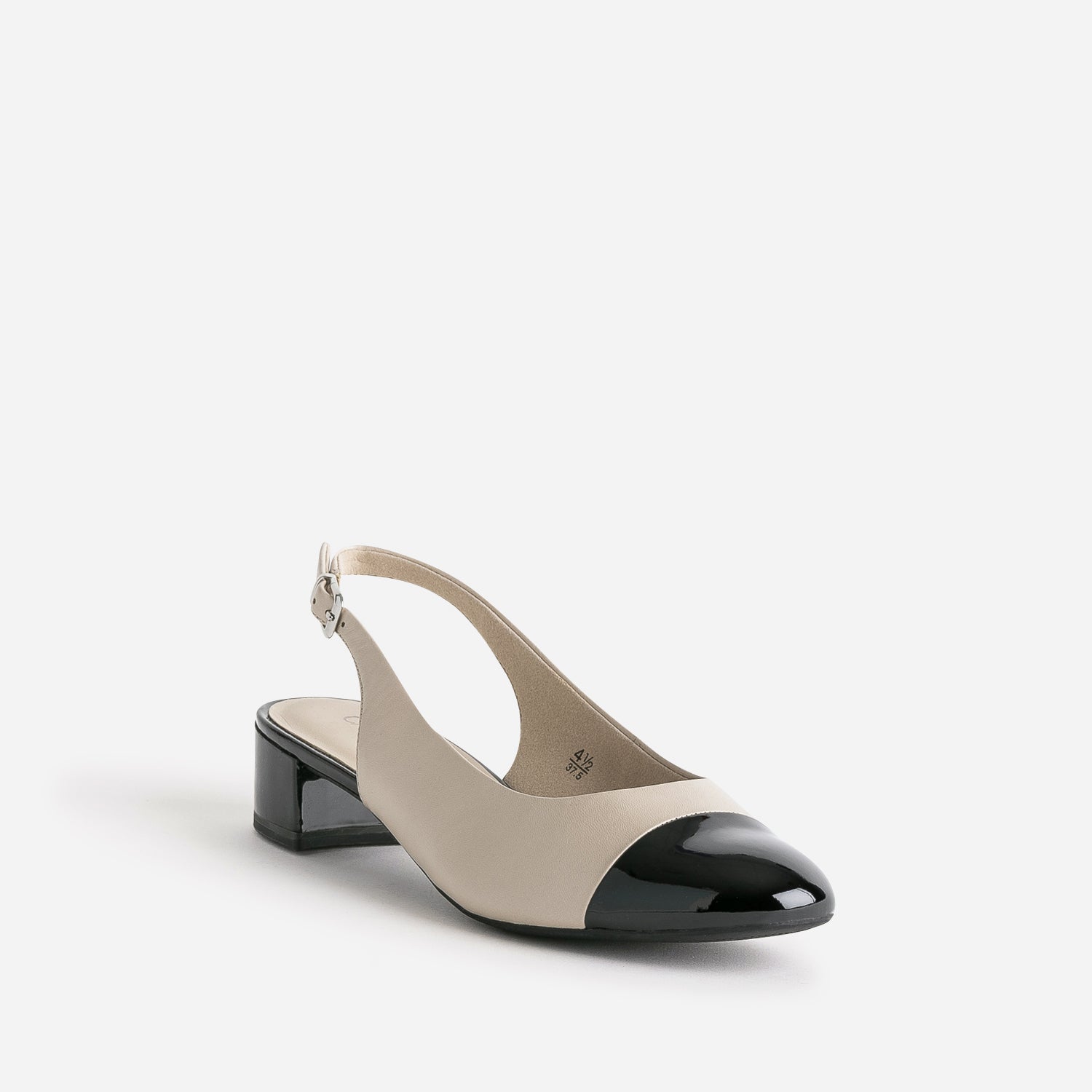 Ballerine CAPRICE beige cuir bout et talon noirs vernis