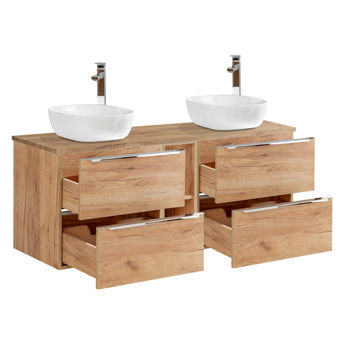 - Meuble double vasque 140cm 2 niches naturel