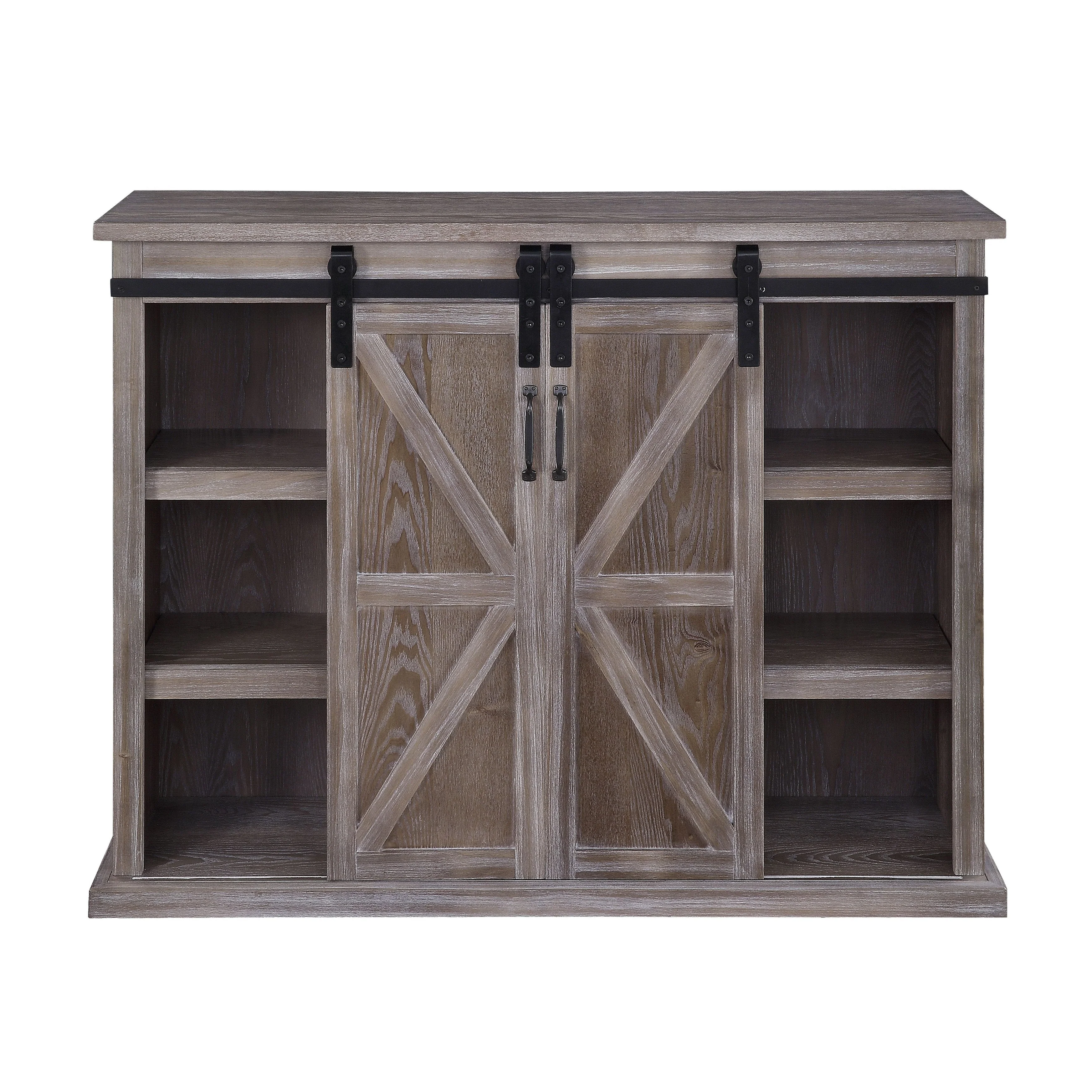 Natural 48 TV Stand with 2 Sliding Barn Doors & Wooden Shelves for TVs Up to 48