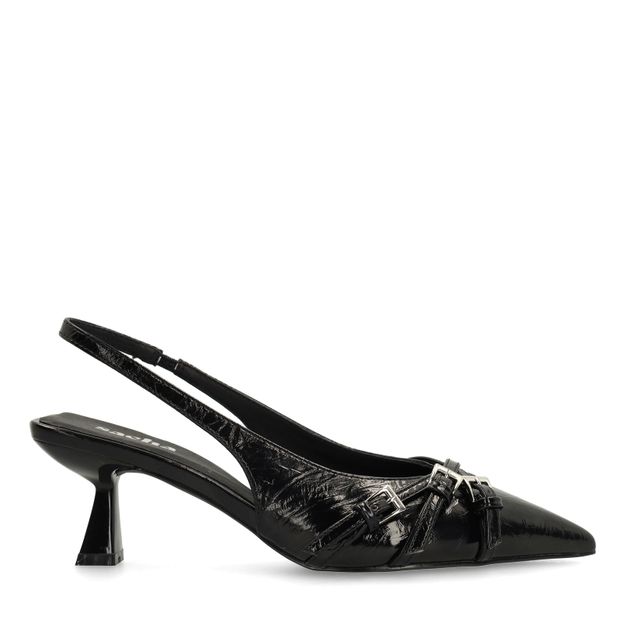 Zwarte slingback pumps met gespen