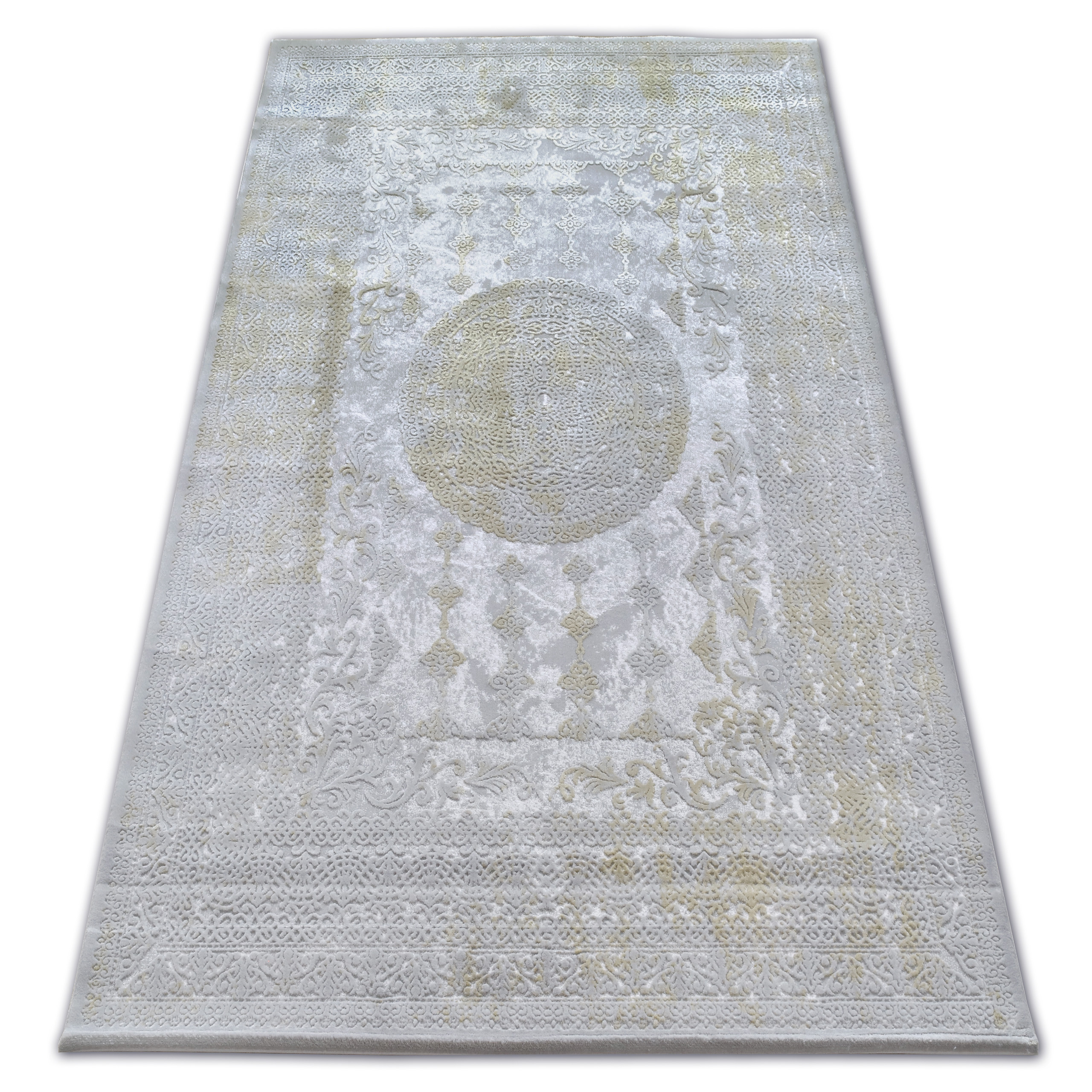Dywan AKRYL VALENCIA 2328 ORNAMENT jasnoszary / musztarda 80x150 cm