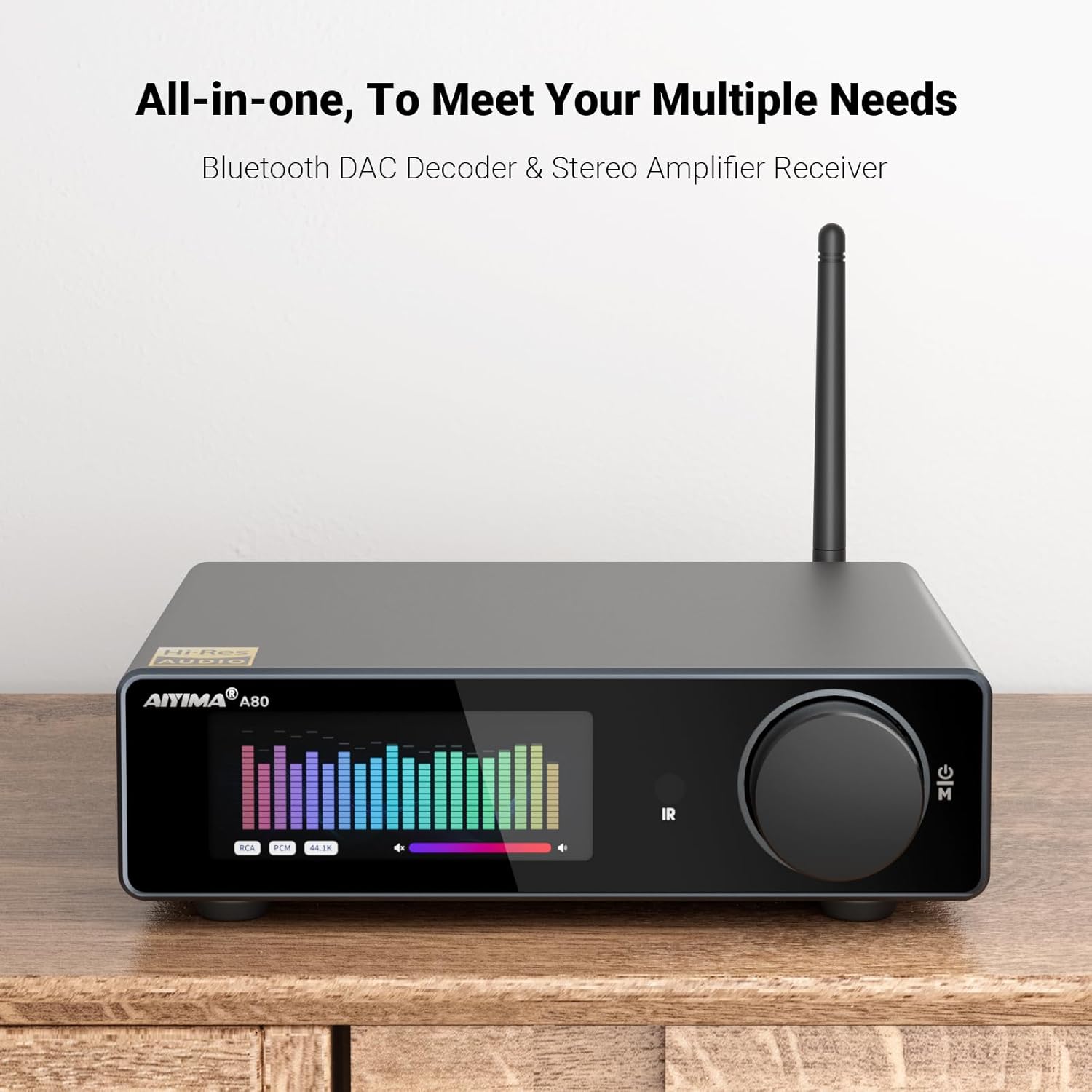 AIYIMA A80 Bluetooth Stereo Amplifier DAC HiFi Home Audio Component TPA3255 with PFFB,2 Channel Hi-Res Class D Power Amp | PC-USB COA Opt Inputs,Digital VU Meter | Pre-Out | TRS Balanced Input |Tone