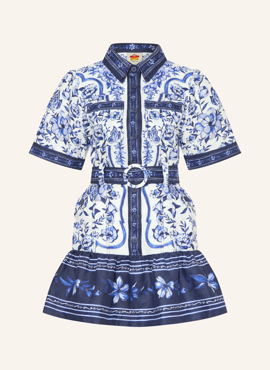 FARM RIO Hemdblusenkleid PORCELAIN GARDEN aus Leinen
