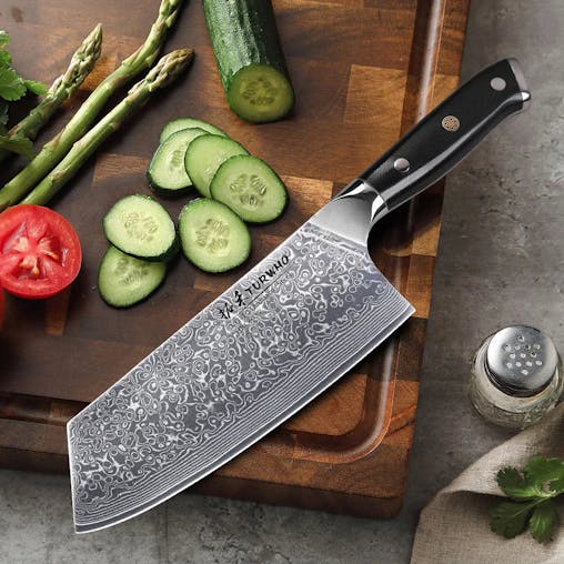 NNEOBA 7.5-Inch Damascus Steel Cleaver Knife G10 Handle Black