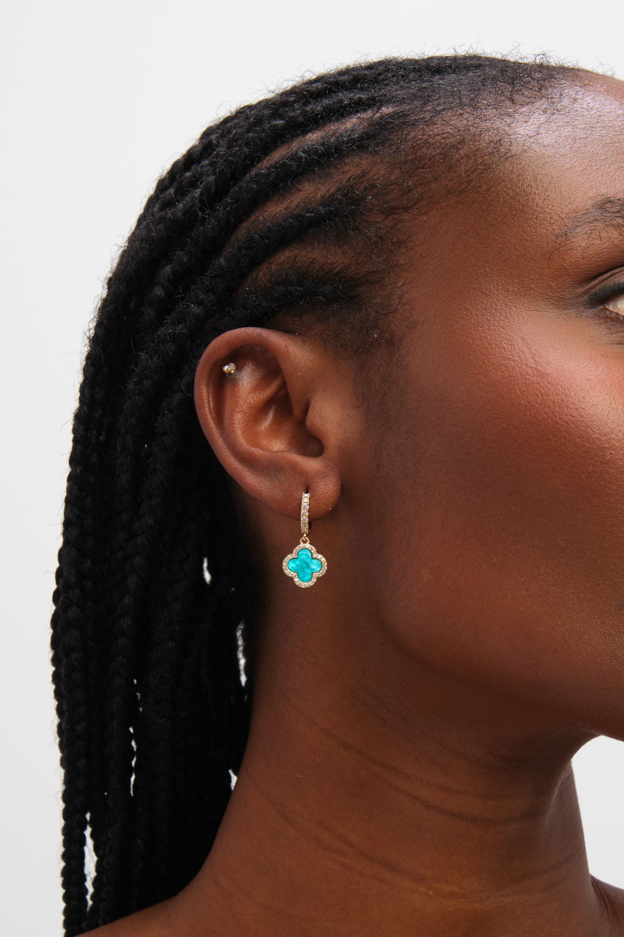 Jon Richard Gold Plated Blue Clover Huggie Earrings