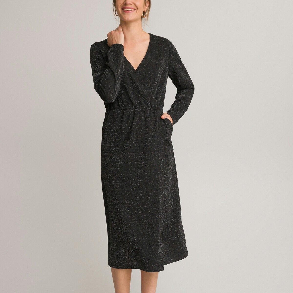 Robe portefeuille, longueur midi, manches longues