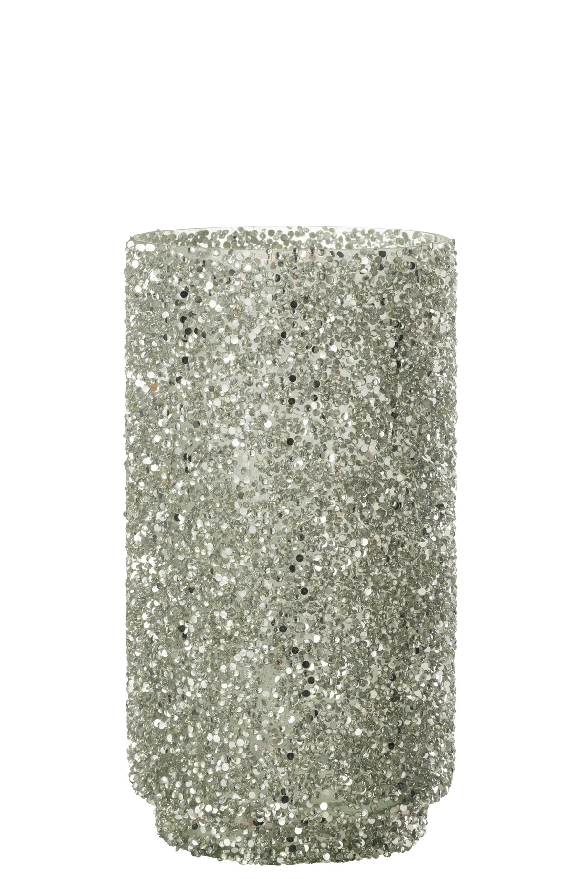 J-Line windlicht Glitter - glas - zilver - large