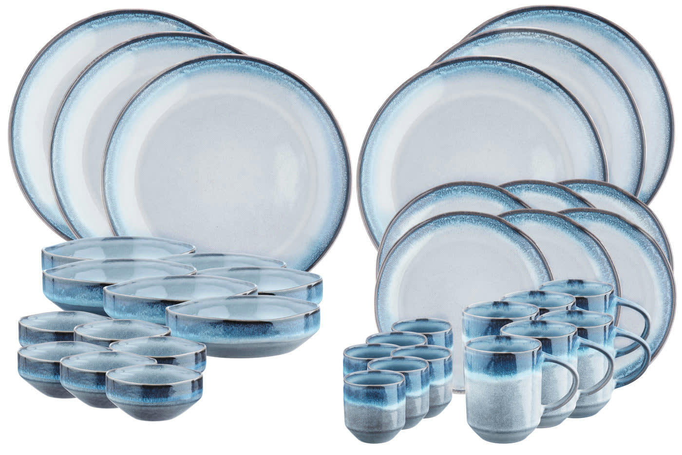 GENESIS - Set vaisselle 36 pièces en grès bleu