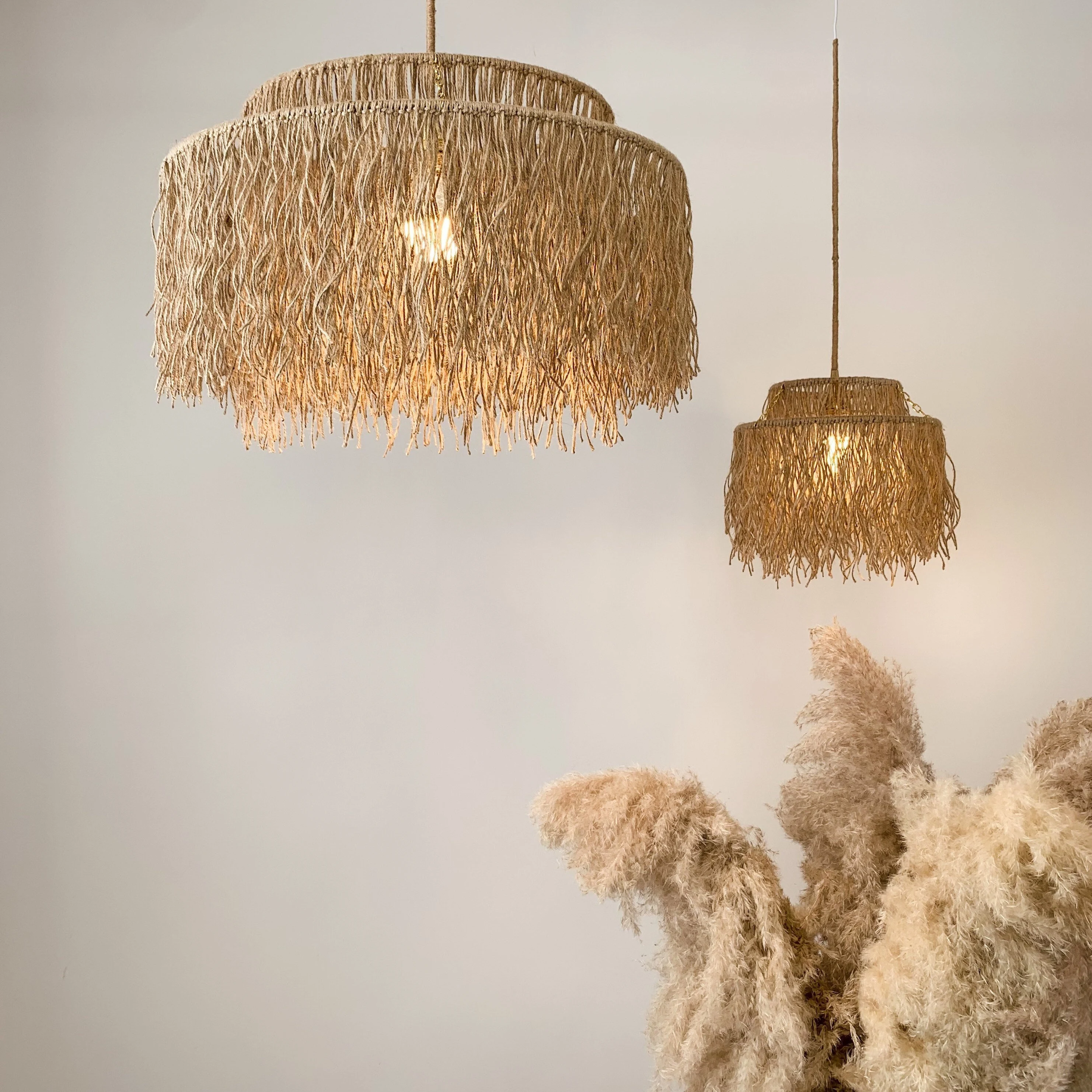 Boho Pendant Light, Jute Fringe Chandelier, Naturalistic Ceiling Lighting, Beach Style Light Fixture
