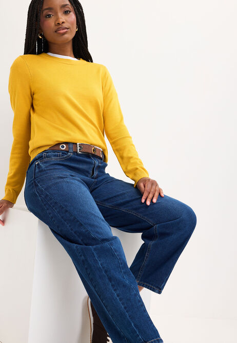 Womens Mustard Yellow Crew Neck Jumper