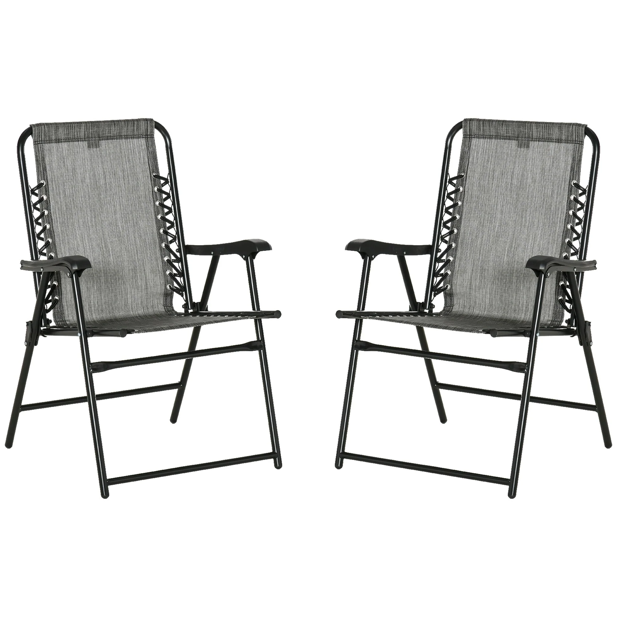 Outsunny Set of 2 Patio Folding Chairs, Outdoor Bungee Sling Chairs w/ Armrests, Portable Lawn Chairs for Camping