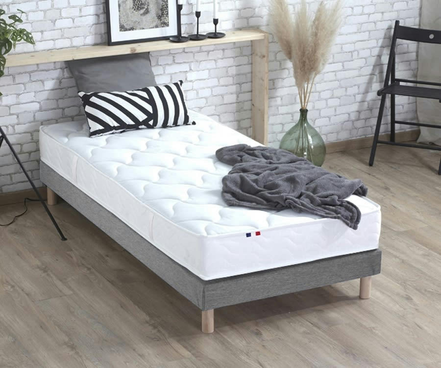 ENSEMBLE ESSENTIEL - Ensemble matelas latex 3 zones sommier gris 90x190