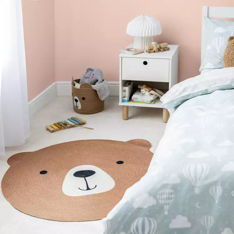 Habitat Kids Teddy Bear Round Brown Flatweave Rug - 100cm