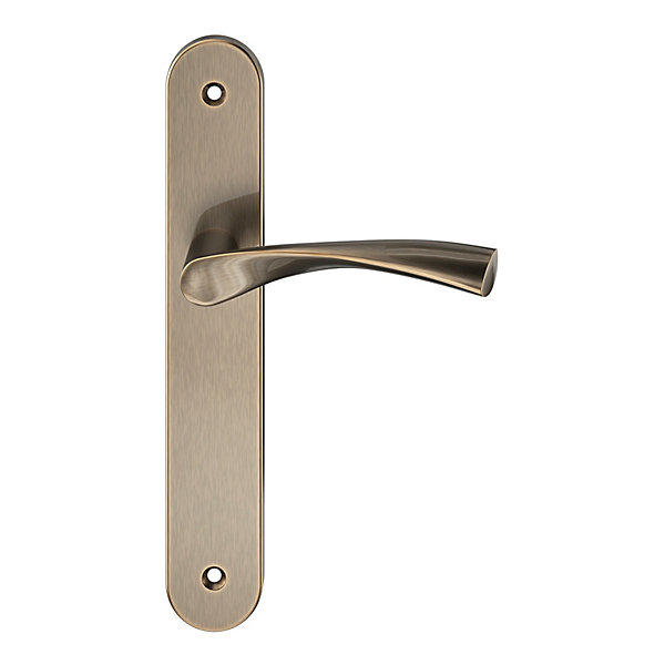 Ensemble poignée sur plaque rond GoodHome Breage effet laiton satin doré L.120.5mm x l.40mm entraxe 195mm