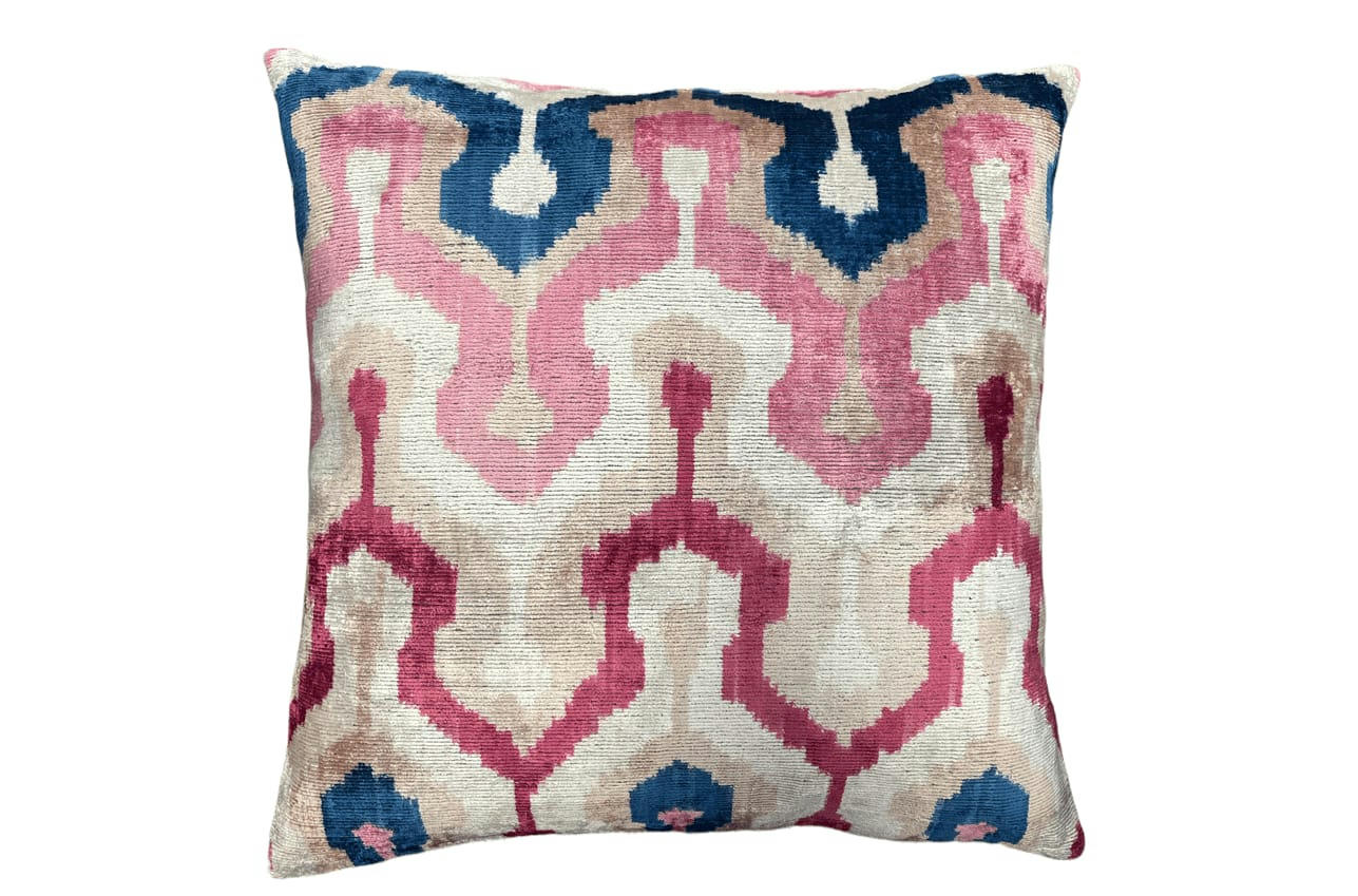 - Housse de coussin velours soie ikat  50x50 rose