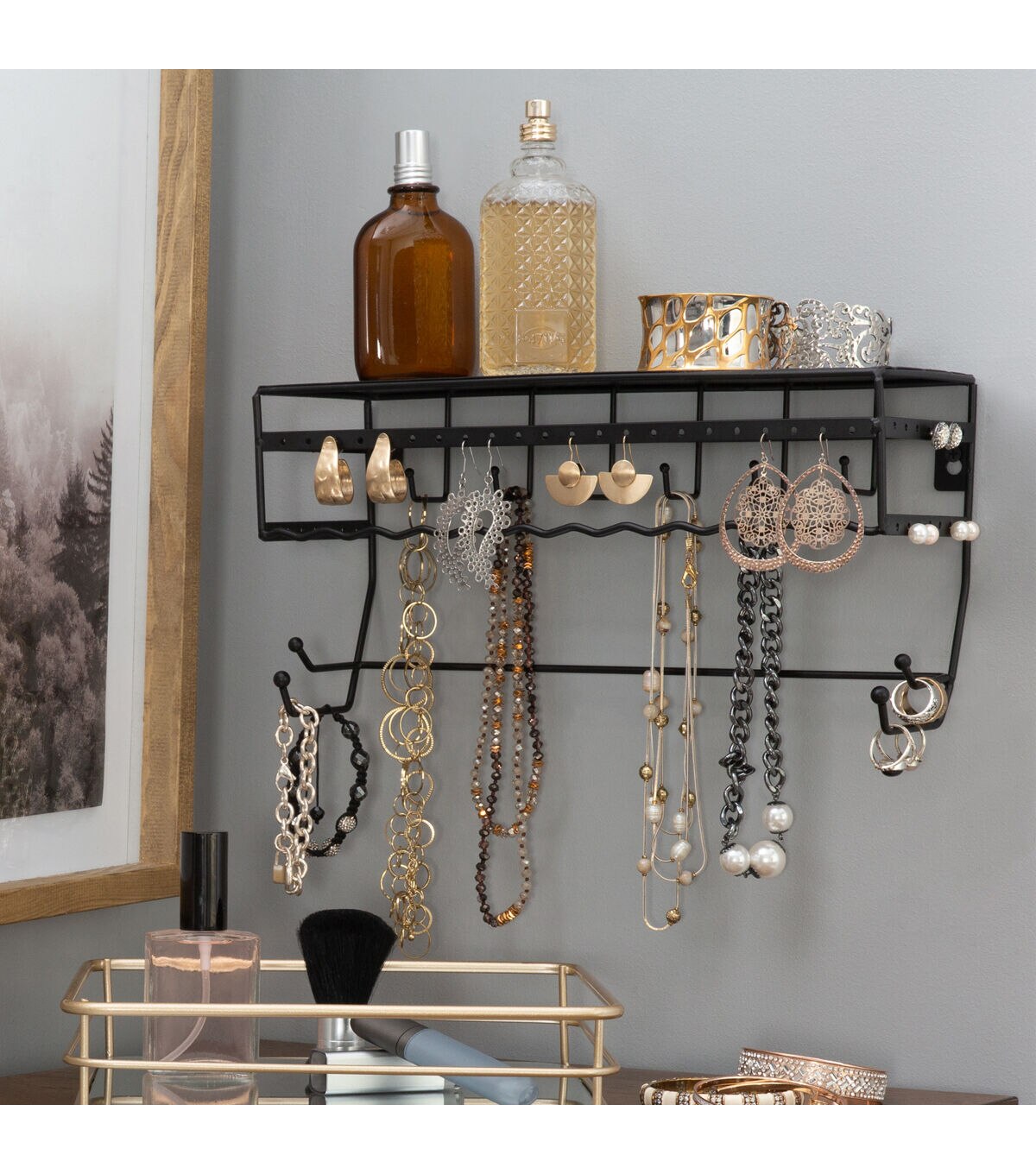 Simplify 14 Black Wall Mount Jewelry & Accessory Organizer
