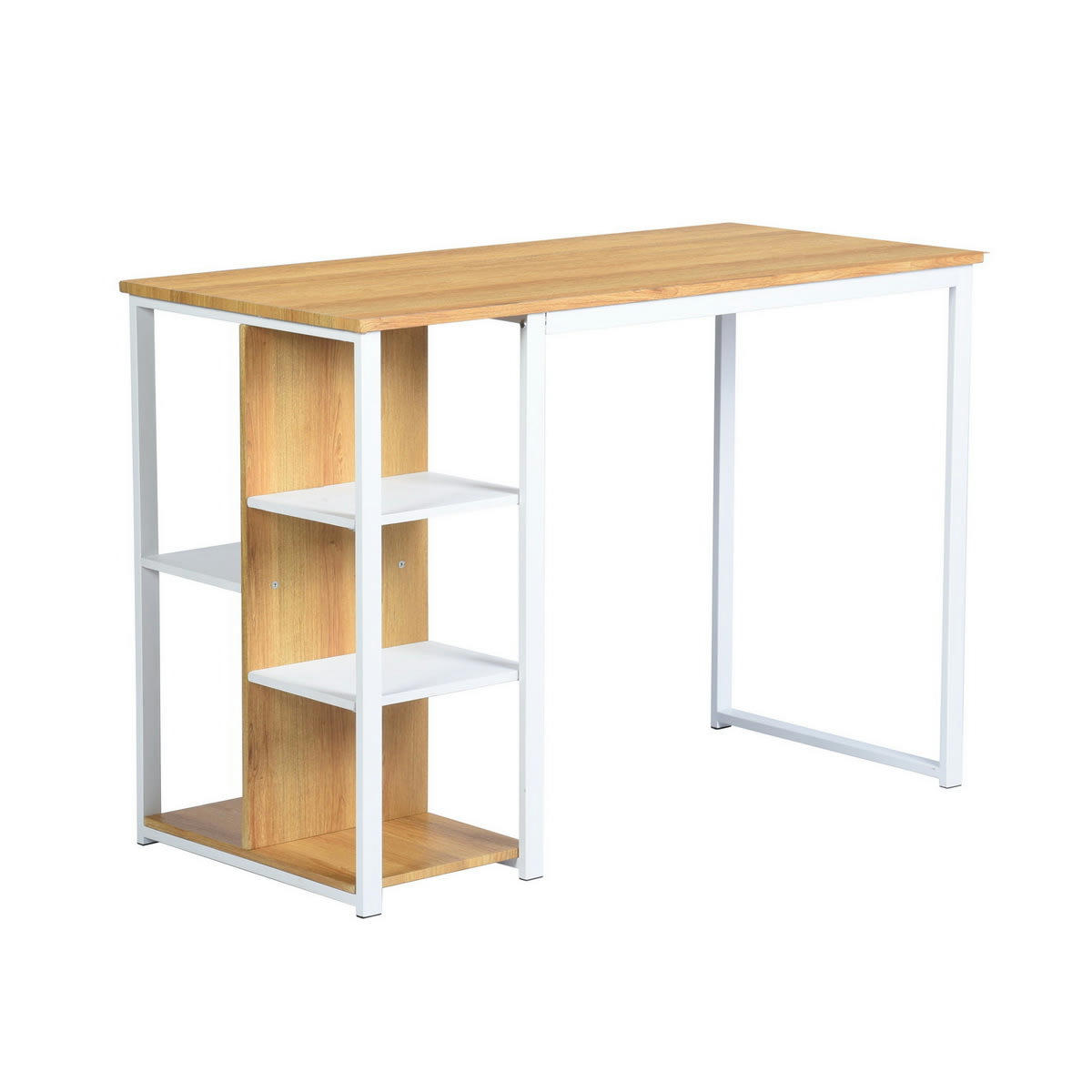 - Bureau scandinave rectangle avec rangement Chêne & Blanc