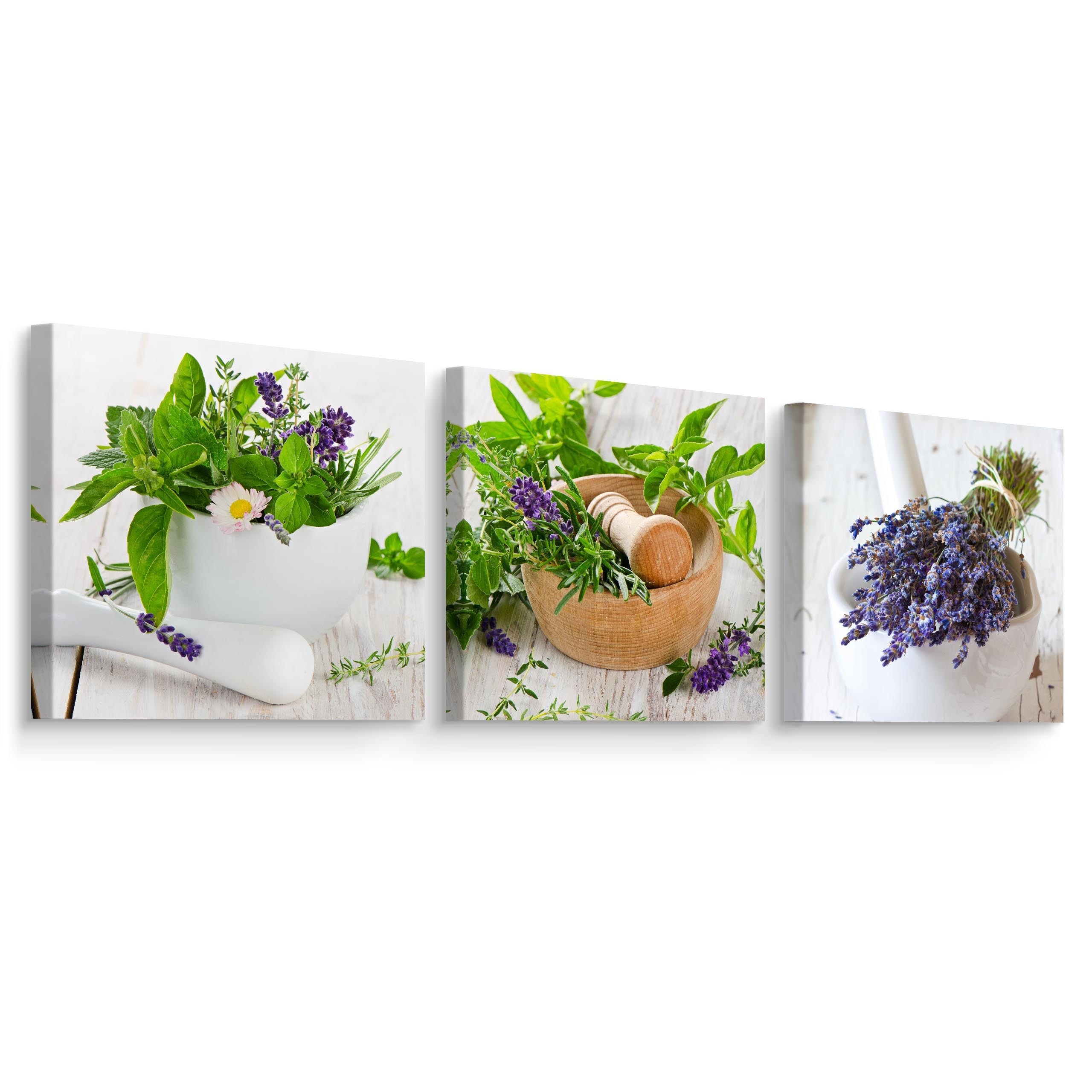 Obrazy Do Kuchni SET Świeże Zioła Z Lawendą 120x40cm