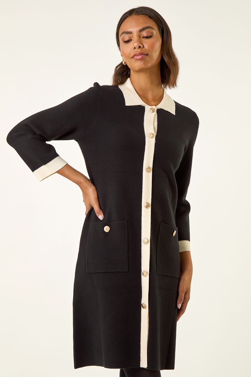 Roman Contrast Collar Knitted Dress