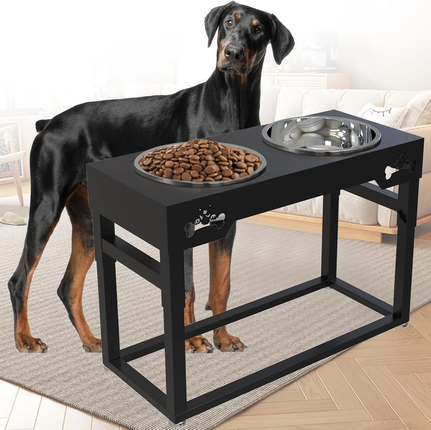 Adjustable Elevated Dog Bowls 2.75-20 for Large Dogs, 4L Stainless Steel Bowls(Large/Black 4l)