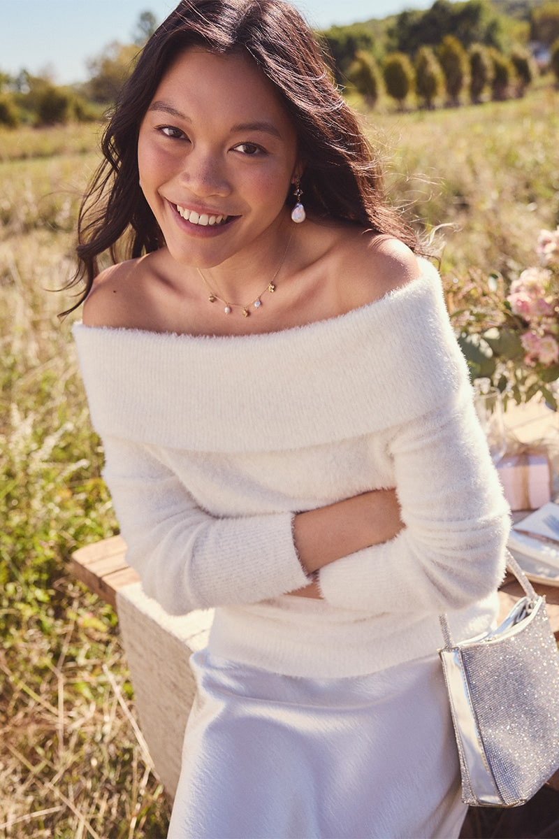 Jaclyn Fuzzy Off The Shoulder Sweater