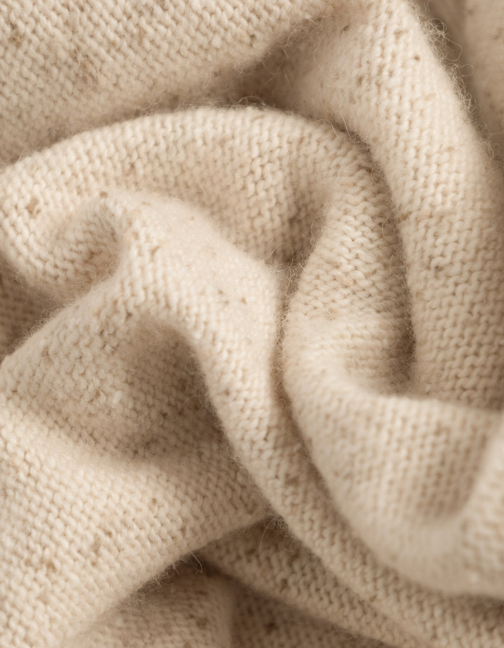 Pull hiver beige tricot mouliné col rond Homme