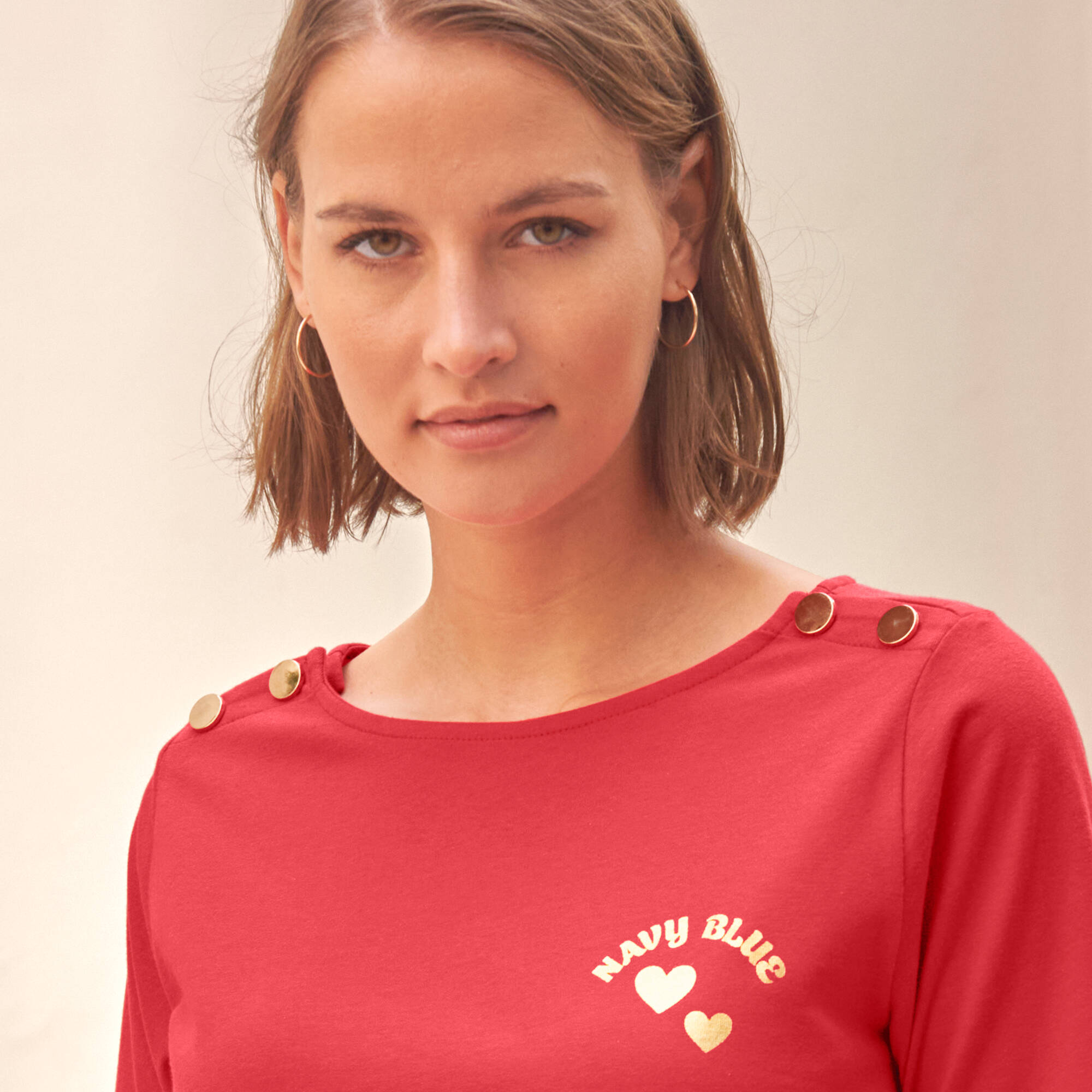 T-shirt col rond, imprimé placé