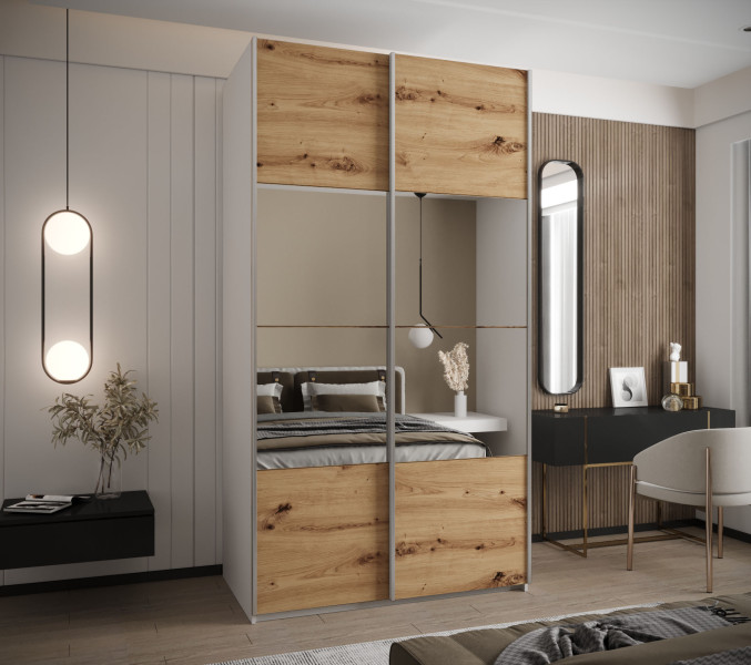 Szafa przesuwna 64 wysoka Lux 4 130 biały artisan srebrny