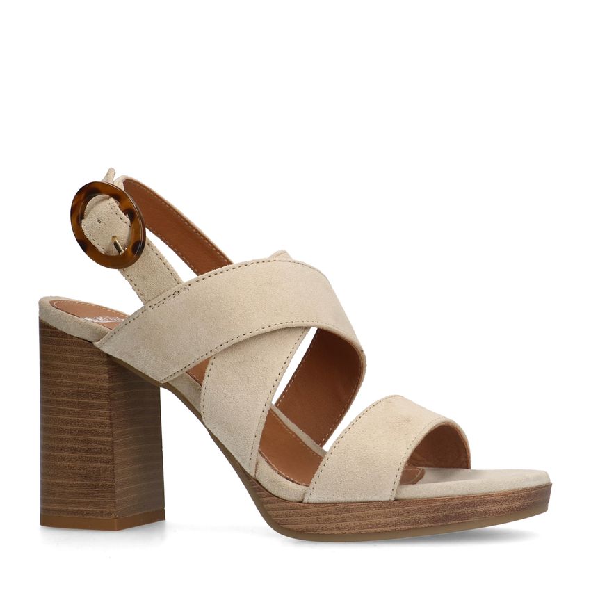 Manfield Beige suède pumps met gesp