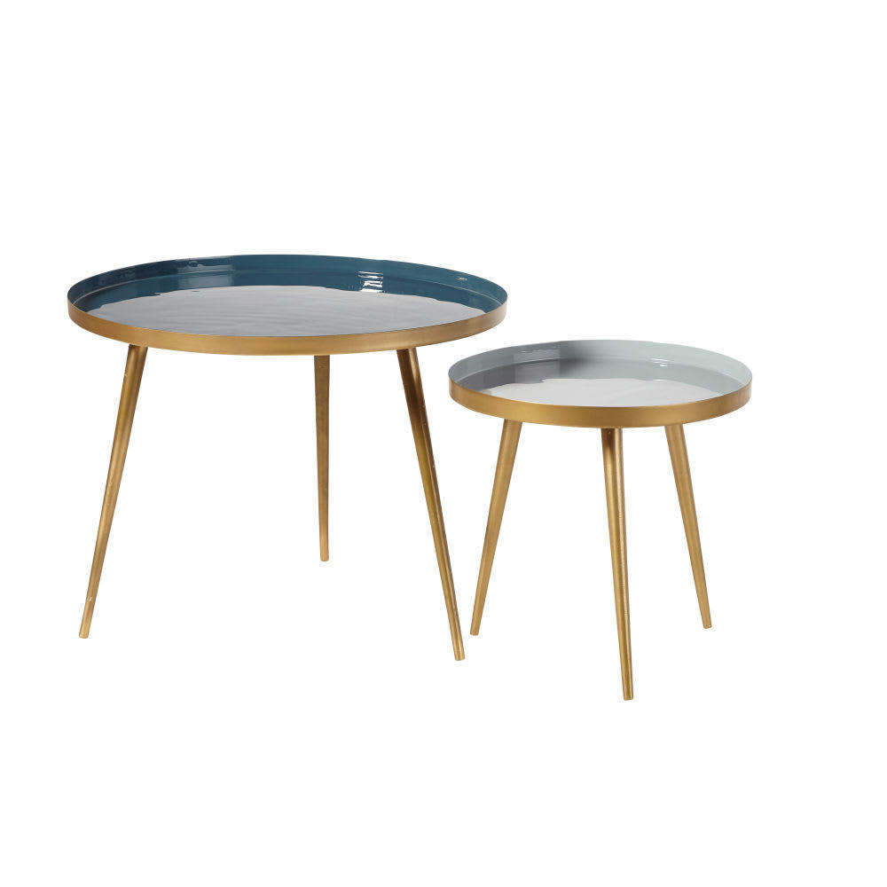 Avril - Tables gigognes en métal bleu et doré