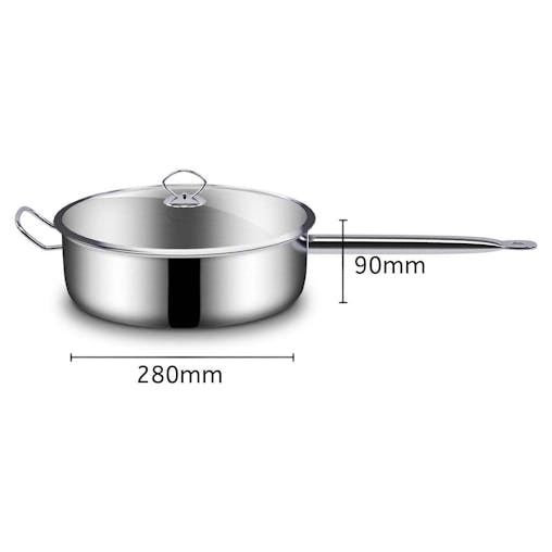 SOGA 2X 28cm Stainless Steel Saucepan Sauce pan with Glass Lid and Helper Handle Triple Ply Base Cookware
