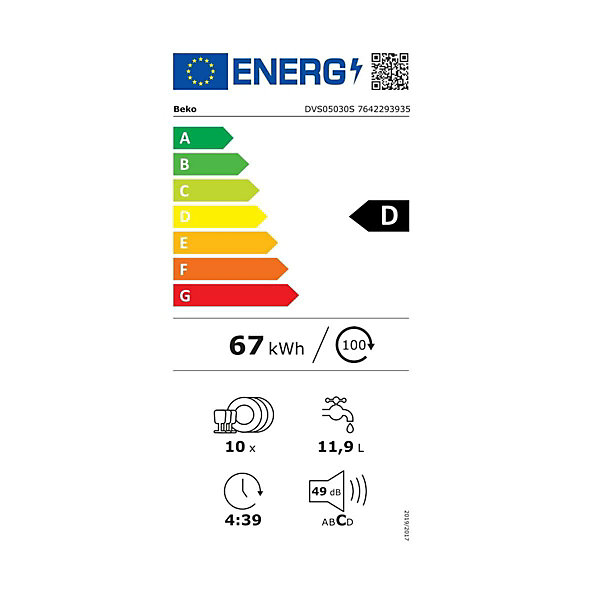 Beko DVS05030S lave-vaisselle Pose libre 10 couverts D