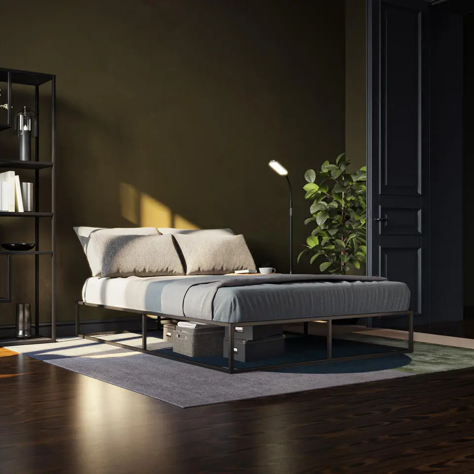 tectake Metalen bedframe Kyoto met lattenbodem, 250 kg, 140 x 200 cm, Zwart