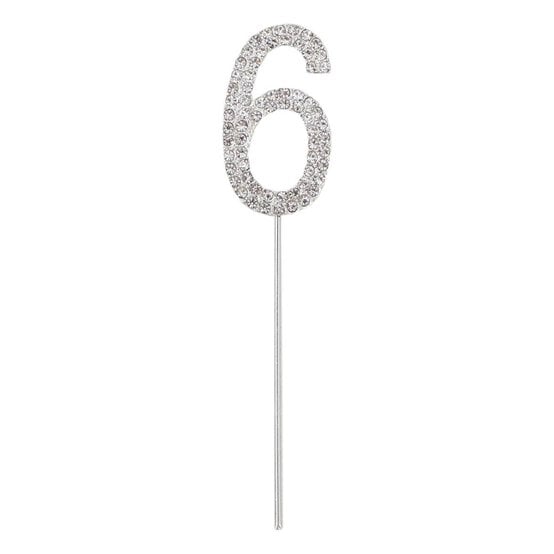 Silver Diamante Number 6 Cake Pick